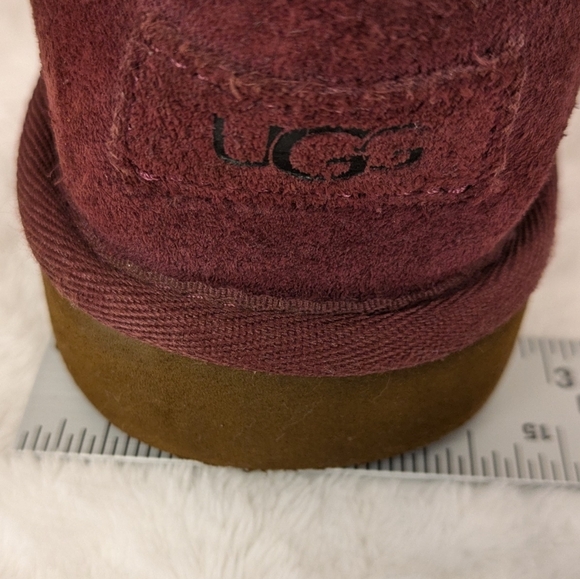 Ugg Women's Mini Fluff Shearling Belted Booties Burgundy Black Trim - Picture 10 of 16